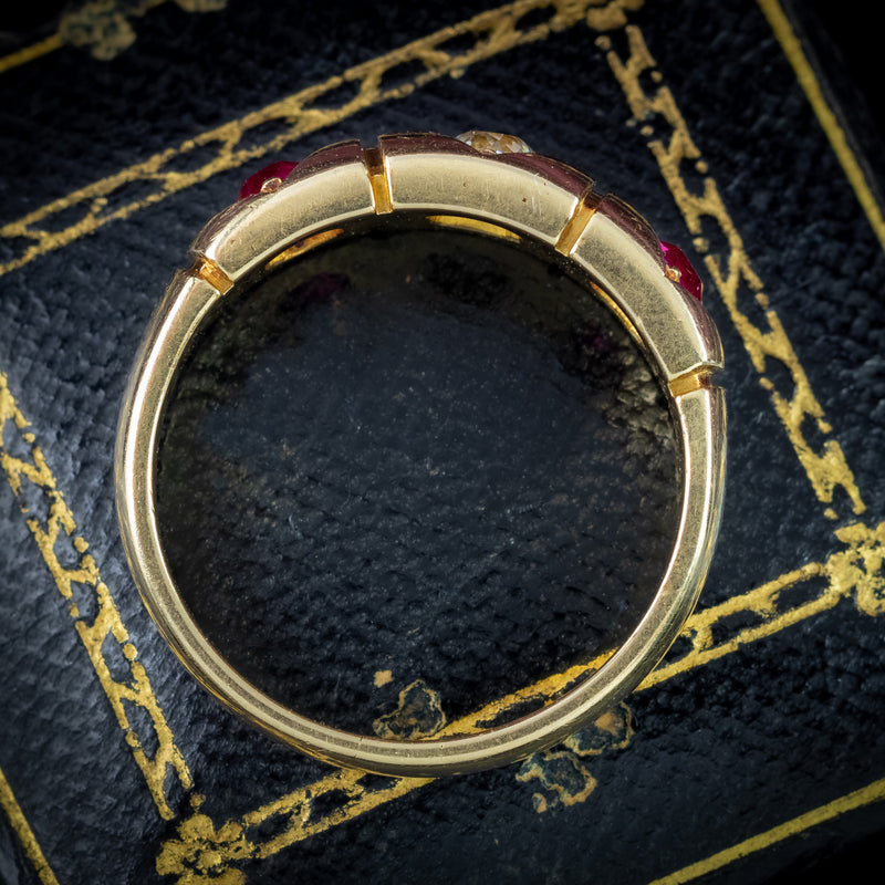 Antique Victorian Ruby Diamond Trilogy Ring Dated 1875