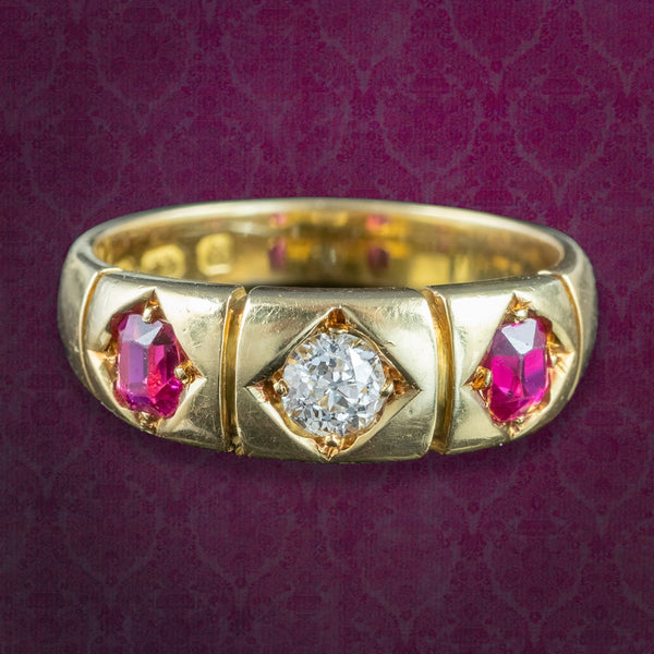 Antique Victorian Ruby Diamond Trilogy Ring Dated 1875
