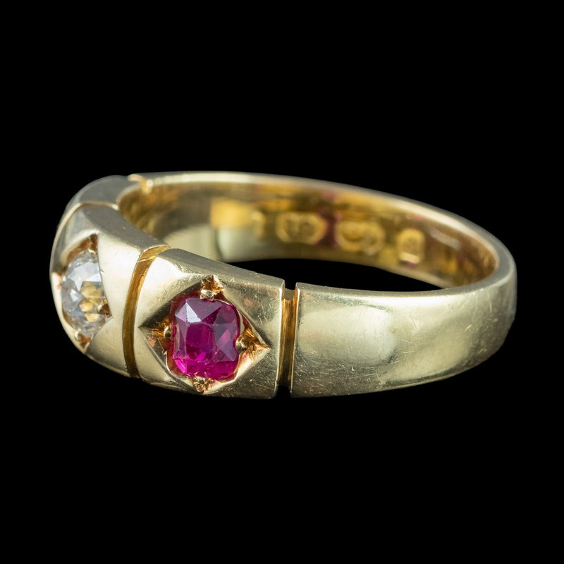 Antique Victorian Ruby Diamond Trilogy Ring Dated 1875