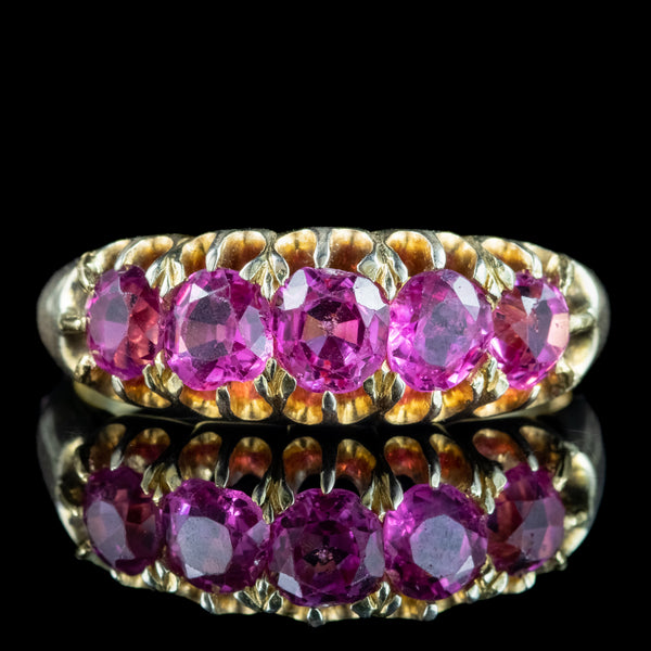 Antique Victorian Ruby Five Stone Ring 1.7ct Total