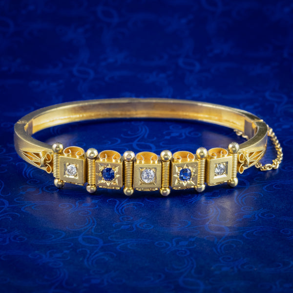 Antique Victorian Sapphire Diamond Bangle 18ct Gold With Box