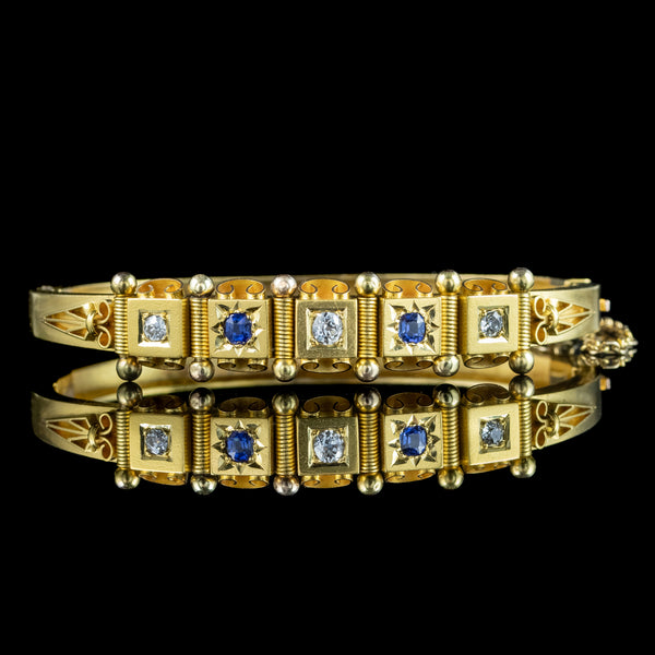 Antique Victorian Sapphire Diamond Bangle 18ct Gold With Box