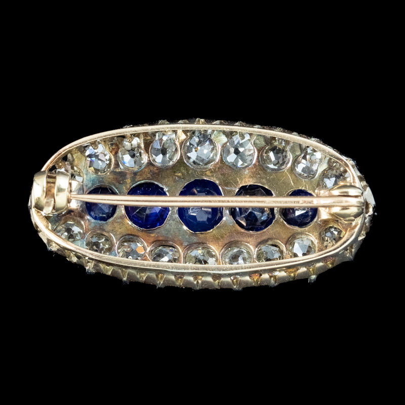 Antique Victorian Sapphire Diamond Brooch 1.5ct Sapphire 2ct Diamond