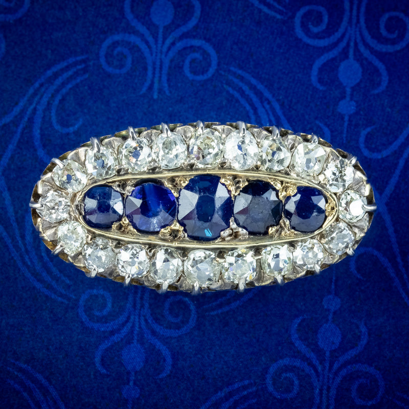Antique Victorian Sapphire Diamond Brooch 1.5ct Sapphire 2ct Diamond