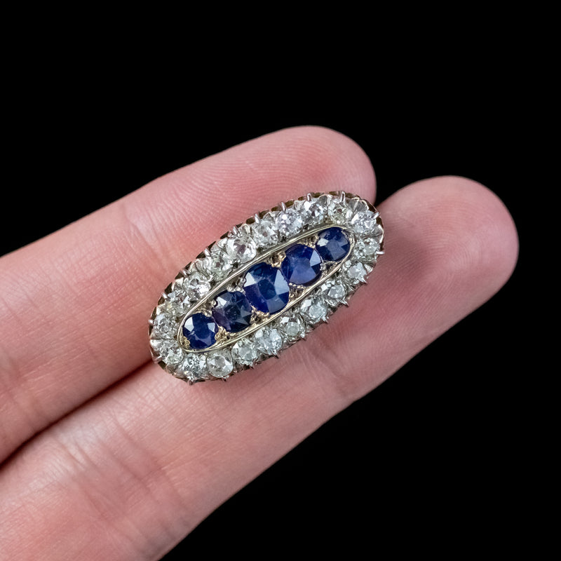 Antique Victorian Sapphire Diamond Brooch 1.5ct Sapphire 2ct Diamond