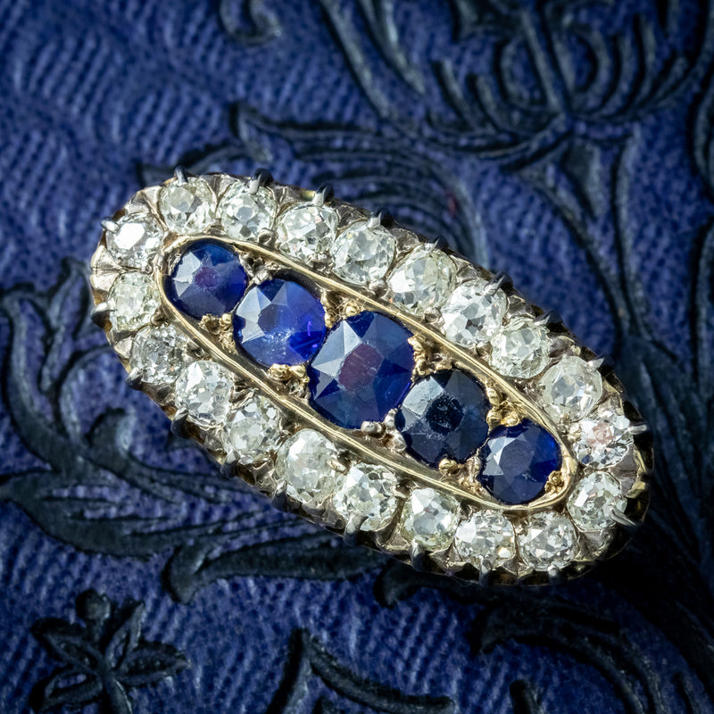 Antique Victorian Sapphire Diamond Brooch 1.5ct Sapphire 2ct Diamond