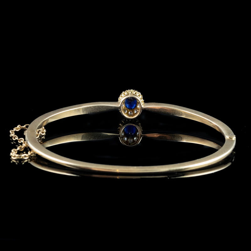 Antique Victorian Sapphire Diamond Cluster Bangle 18ct Gold