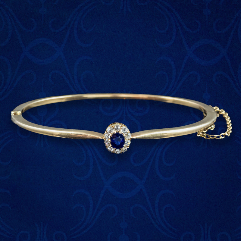 Antique Victorian Sapphire Diamond Cluster Bangle 18ct Gold
