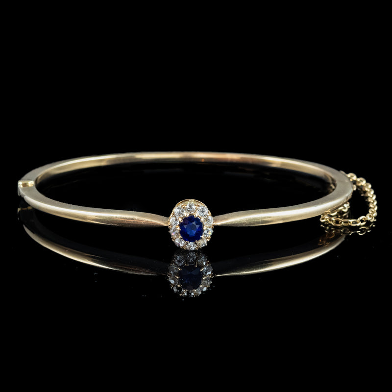 Antique Victorian Sapphire Diamond Cluster Bangle 18ct Gold
