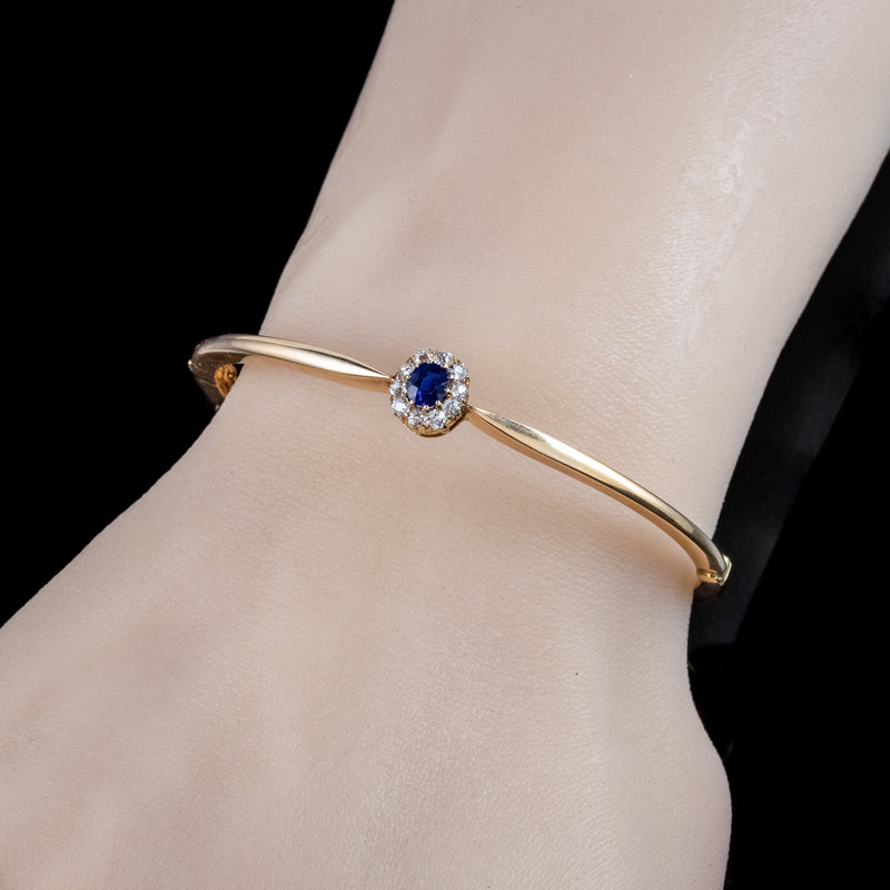 Antique Victorian Sapphire Diamond Cluster Bangle 18ct Gold