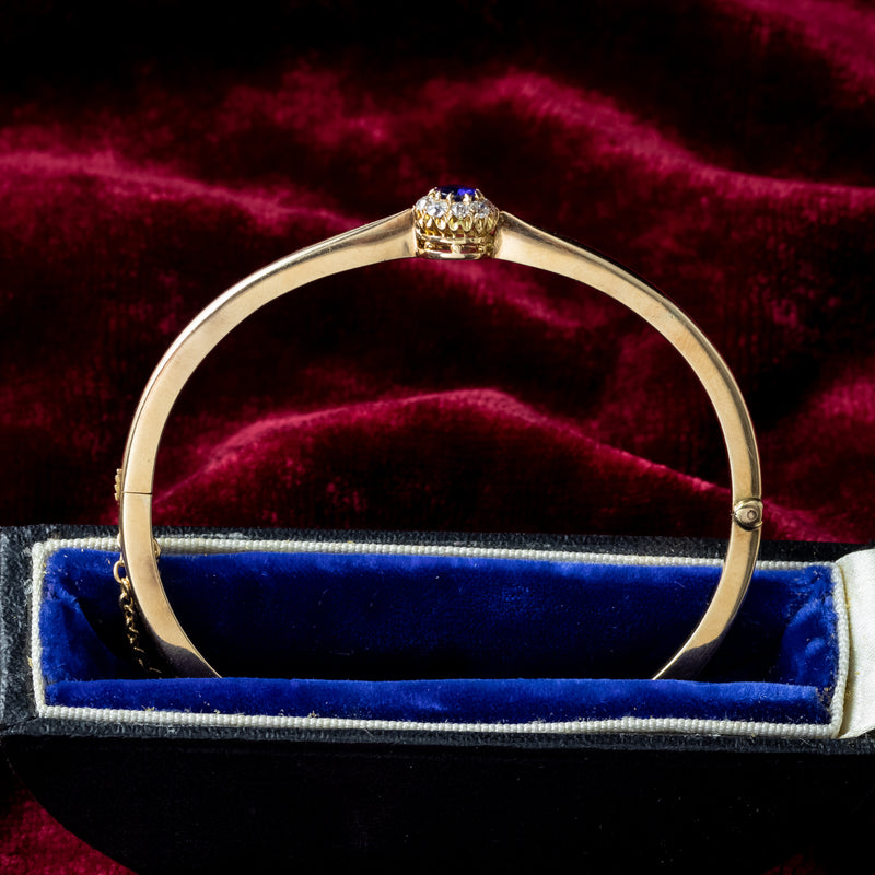 Antique Victorian Sapphire Diamond Cluster Bangle 18ct Gold