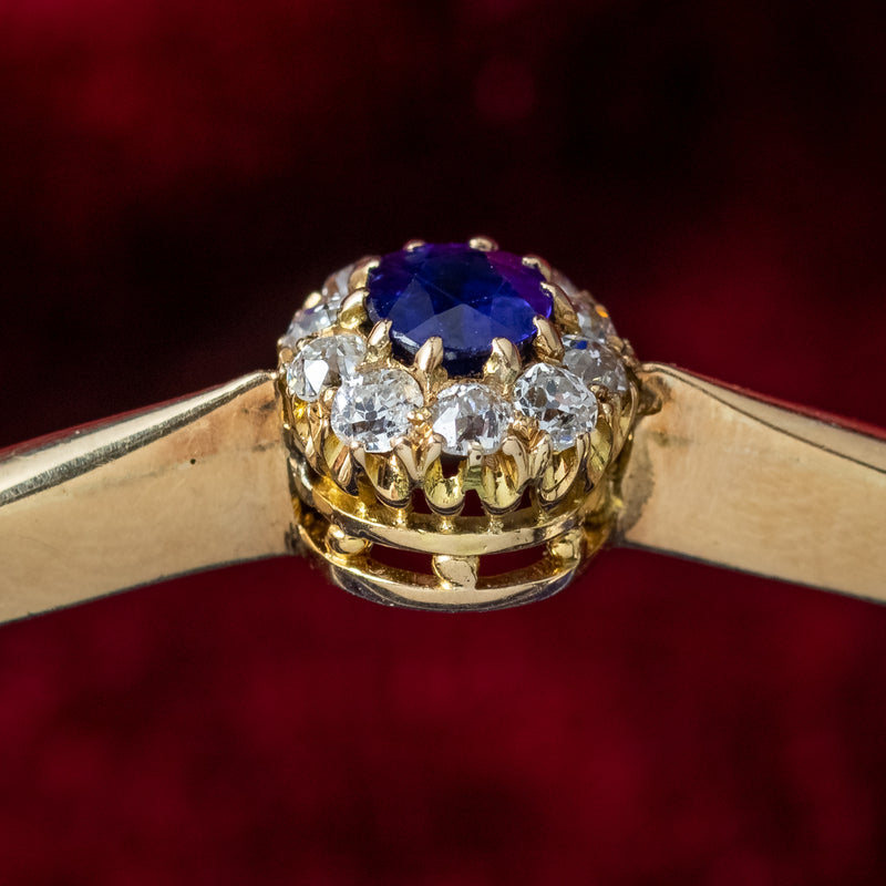 Antique Victorian Sapphire Diamond Cluster Bangle 18ct Gold