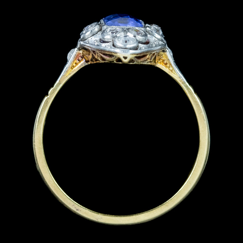 Antique Victorian Sapphire Diamond Navette Ring 1.2ct Sapphire