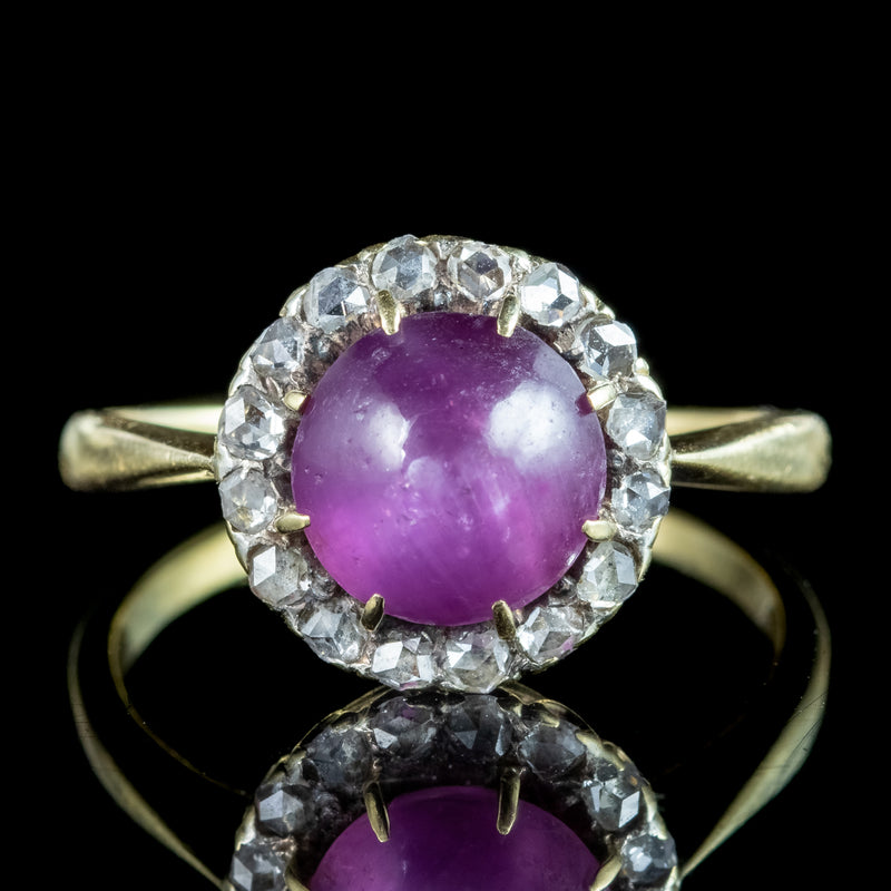 Antique Victorian Star Ruby Diamond Cluster Ring 2.3ct Ruby