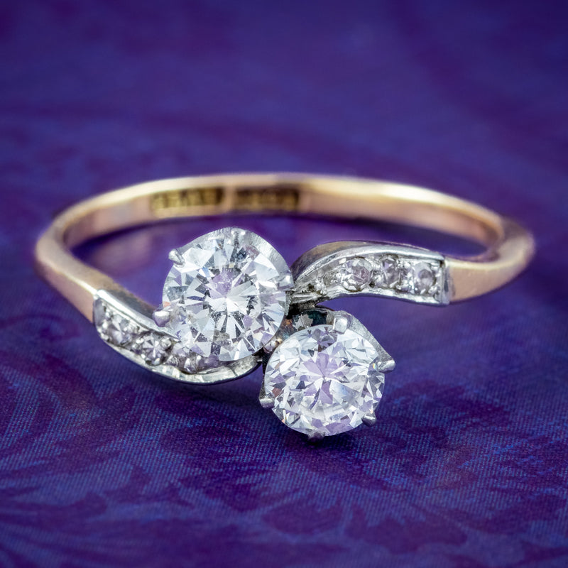 Antique Victorian Toi Et Moi Diamond Twist Ring 1.2ct Total Antique Jewellery Online