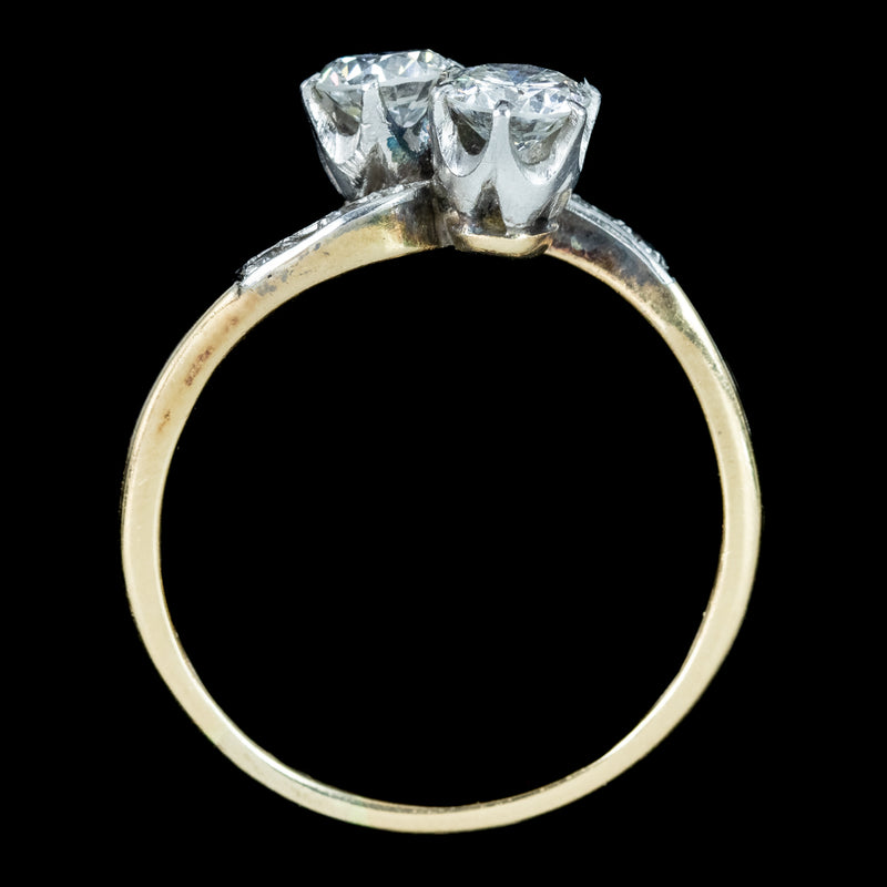 Antique Victorian Toi Et Moi Diamond Twist Ring 1.2ct Total