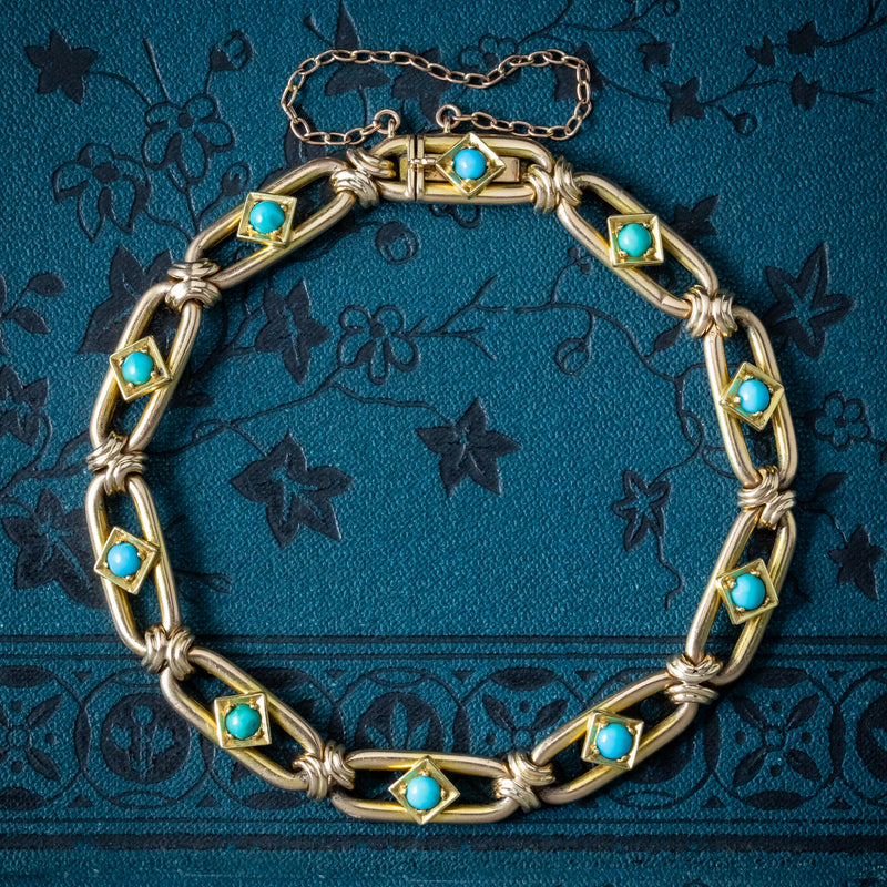 Antique Victorian Turquoise Bracelet 15ct Gold 
