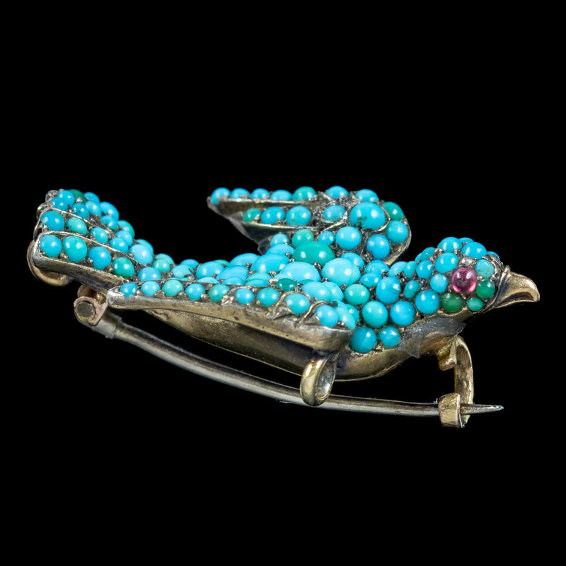 Antique Victorian Turquoise Dove Brooch 18ct Gold