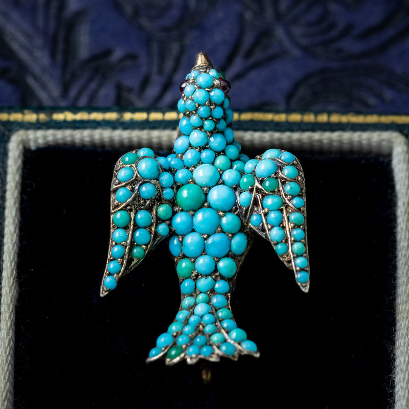 Antique Victorian Turquoise Dove Brooch 18ct Gold