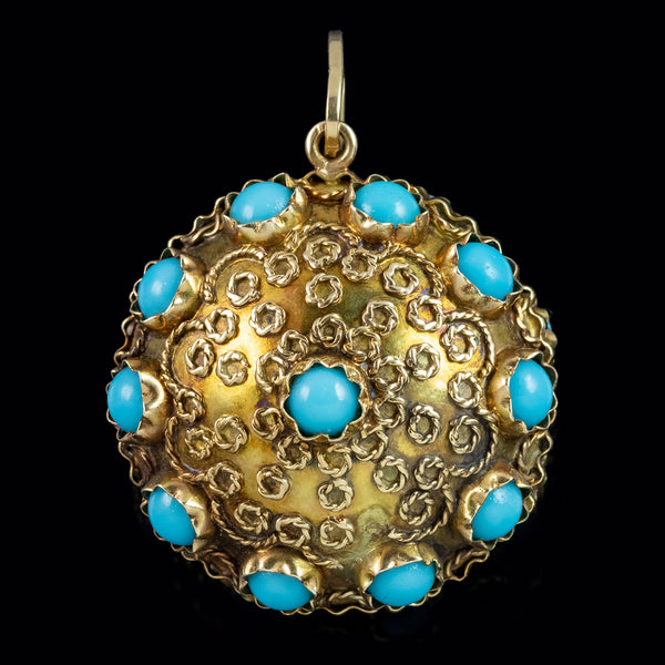  Antique Victorian Turquoise Pendant Etruscan Revival 18ct Gold