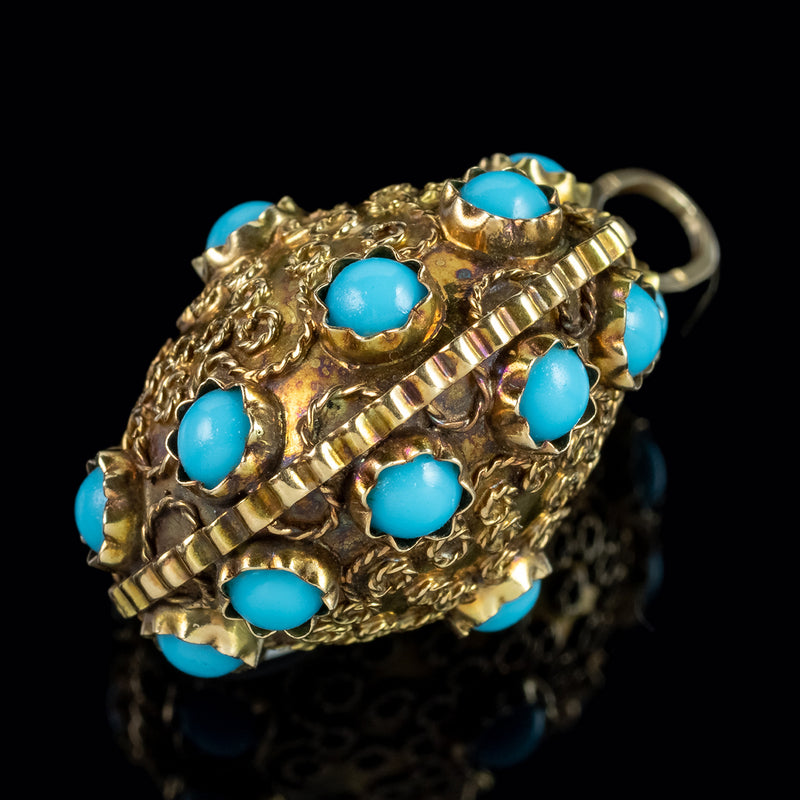 Antique Victorian Turquoise Pendant Etruscan Revival 18ct Gold
