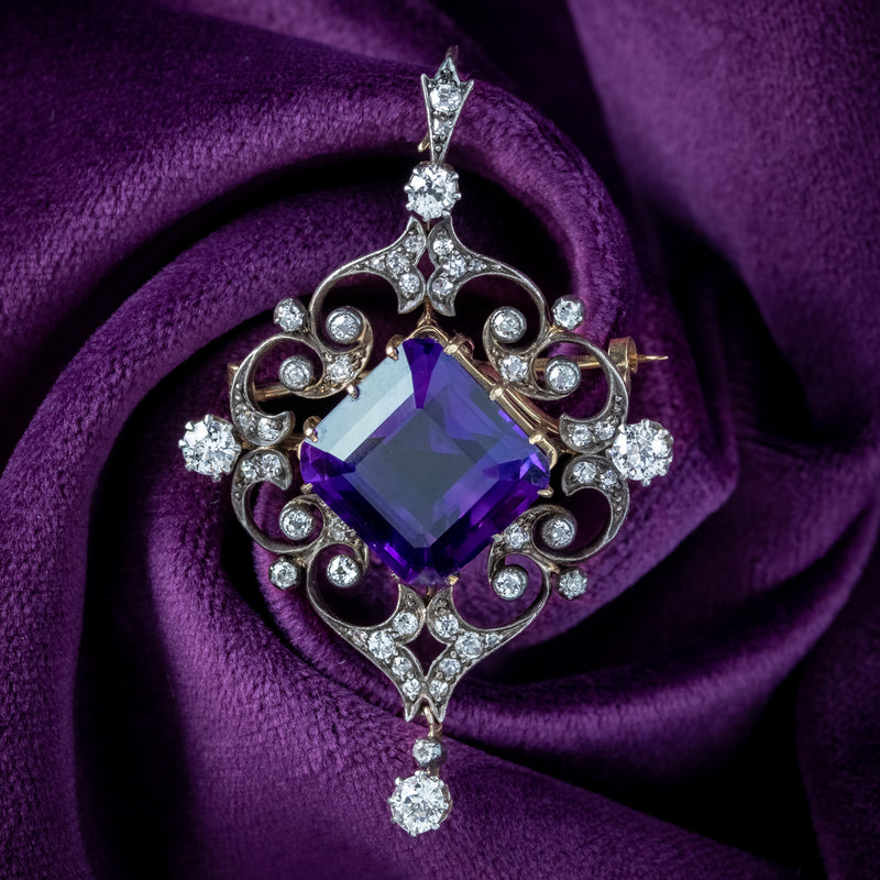 Antique Victorian Amethyst Diamond Pendant 12ct Amethyst