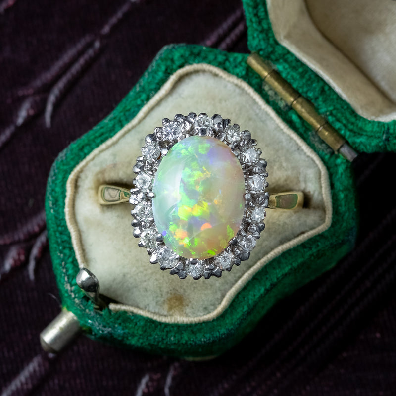 Antique Victorian Opal Diamond Cluster Ring 5ct Opal