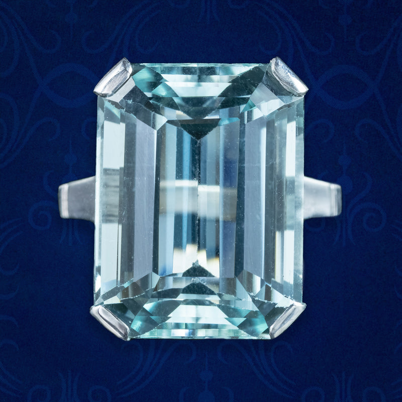 Art Deco Aquamarine Cocktail Ring 17ct Aqua