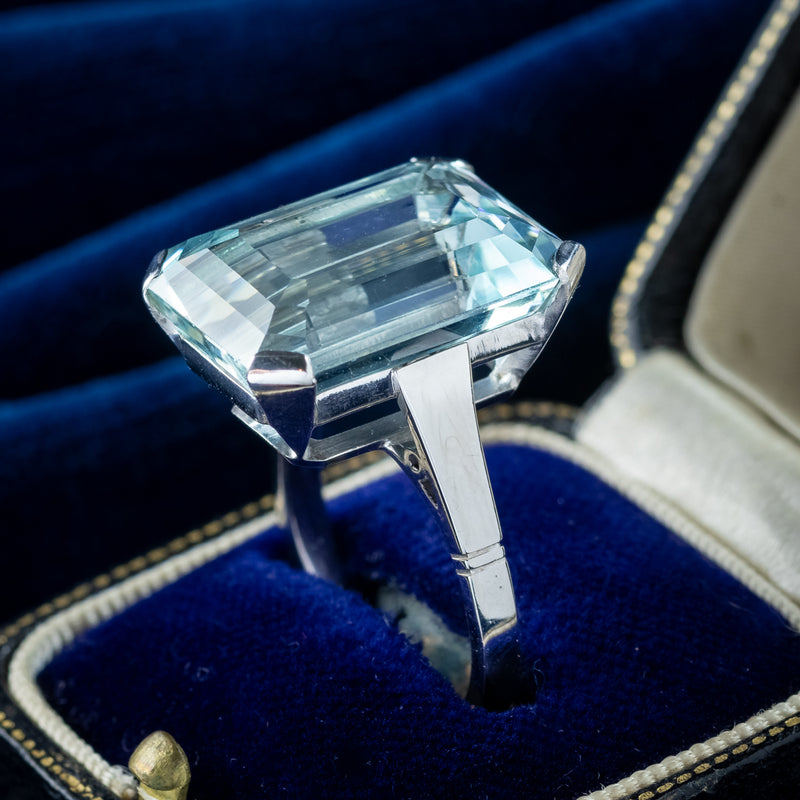 Art Deco Aquamarine Cocktail Ring 17ct Aqua