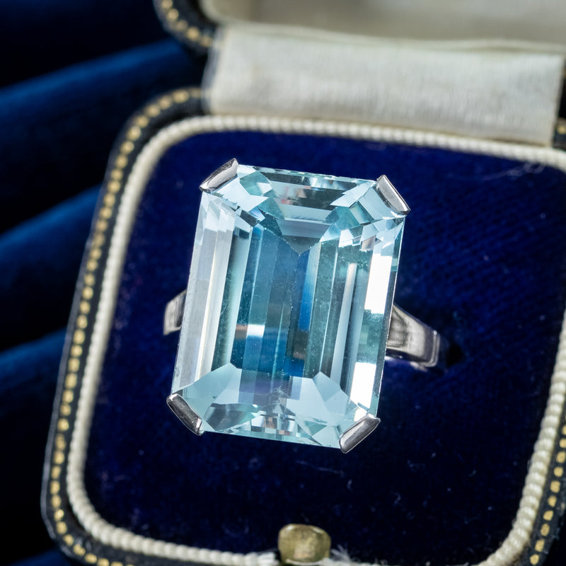 Art Deco Aquamarine Cocktail Ring 17ct Aqua