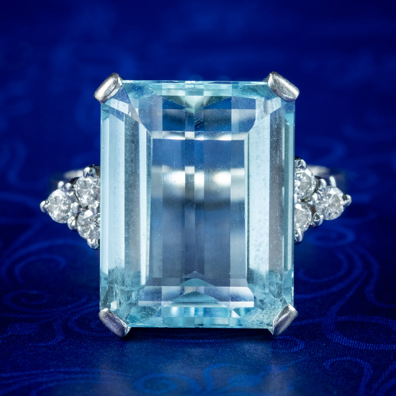 Art Deco Aquamarine Diamond Cocktail Ring 10ct Aqua