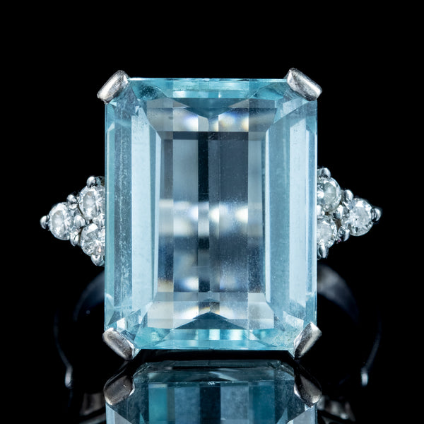 Art Deco Aquamarine Diamond Cocktail Ring 10ct Aqua