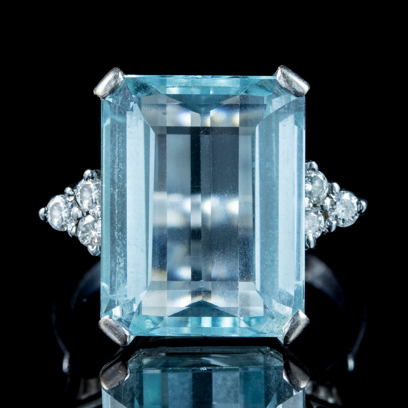 Art Deco Aquamarine Diamond Cocktail Ring 10ct Aqua