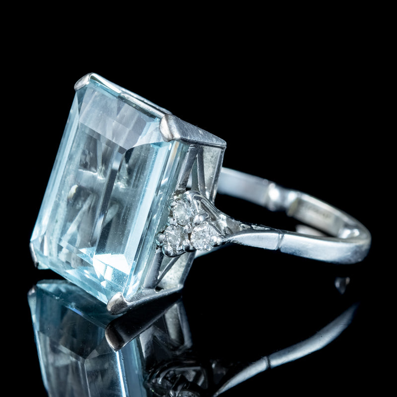 Art Deco Aquamarine Diamond Cocktail Ring 10ct Aqua
