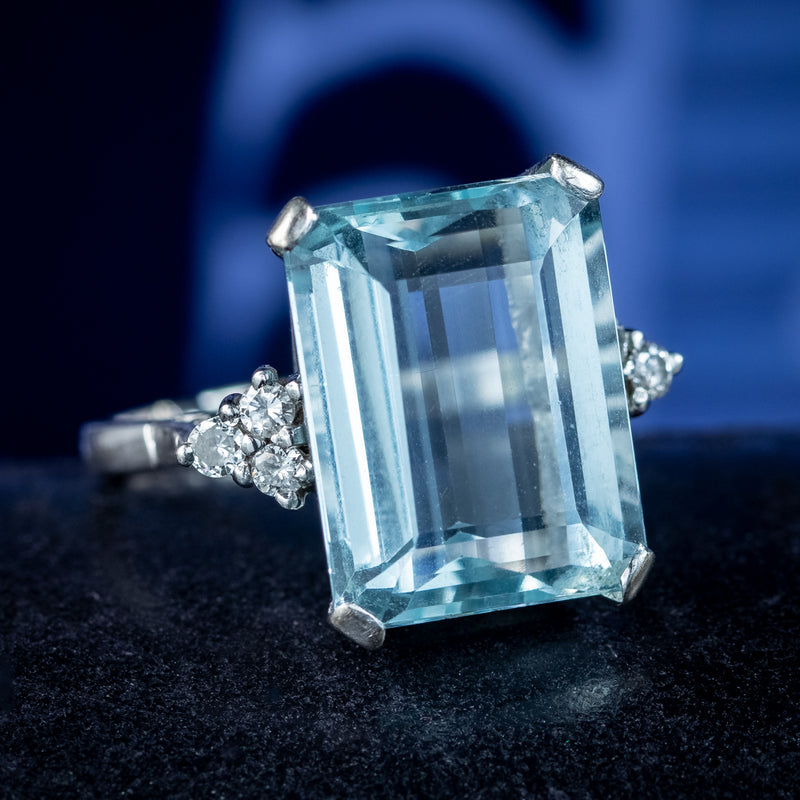 Art Deco Aquamarine Diamond Cocktail Ring 10ct Aqua