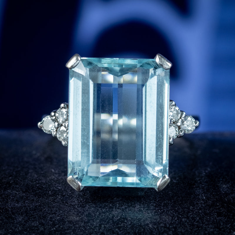 Art Deco Aquamarine Diamond Cocktail Ring 10ct Aqua