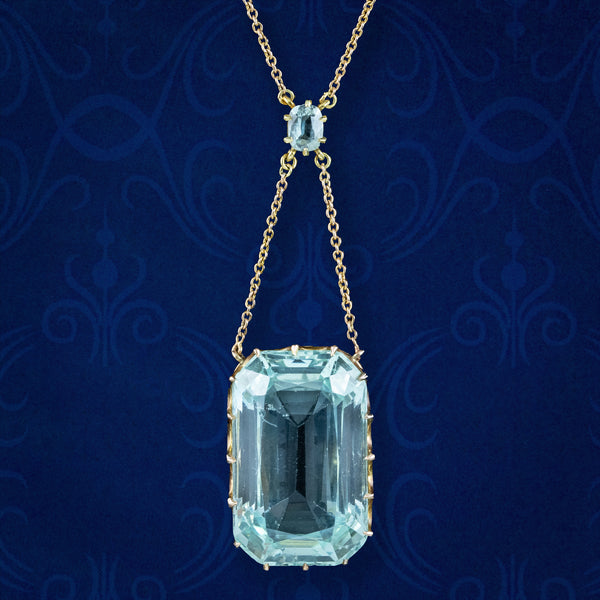 Art Deco Aquamarine Lavaliere Necklace 15ct Gold 25ct Aqua