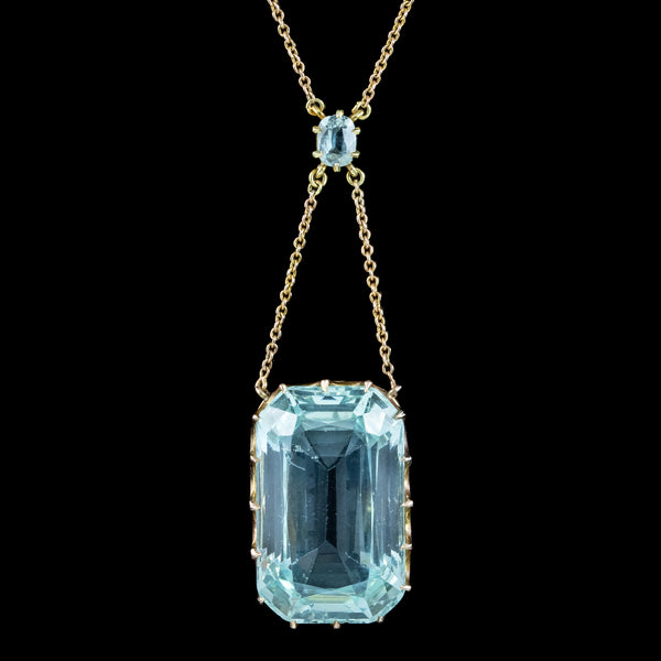 Art Deco Aquamarine Lavaliere Necklace 15ct Gold 25ct Aqua