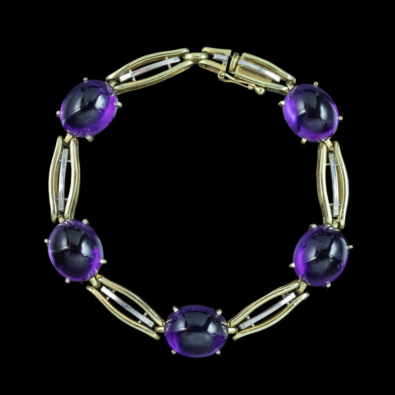 Art Deco Cabochon Amethyst Bracelet 14ct Gold