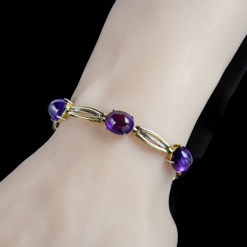 Art Deco Cabochon Amethyst Bracelet 14ct Gold