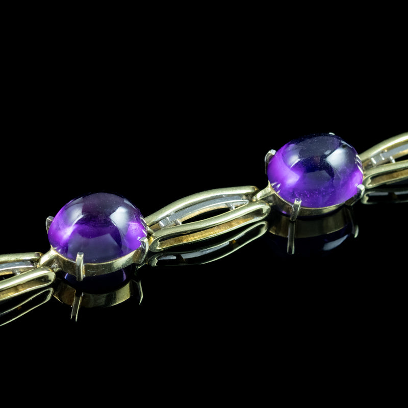 Art Deco Cabochon Amethyst Bracelet 14ct Gold