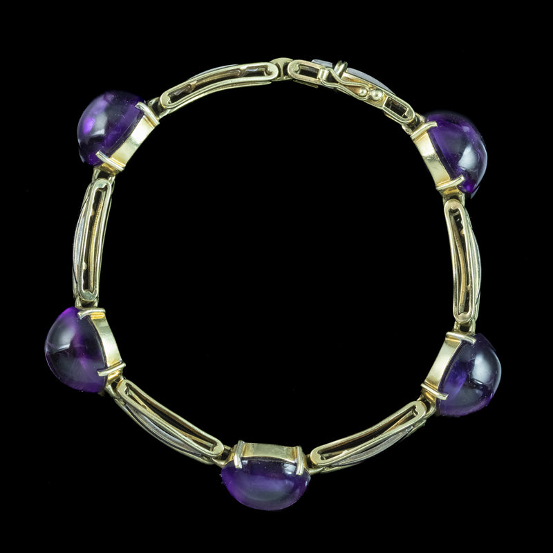 Art Deco Cabochon Amethyst Bracelet 14ct Gold