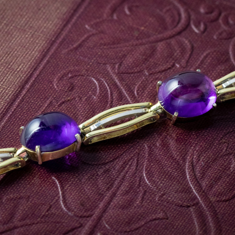 Art Deco Cabochon Amethyst Bracelet 14ct Gold