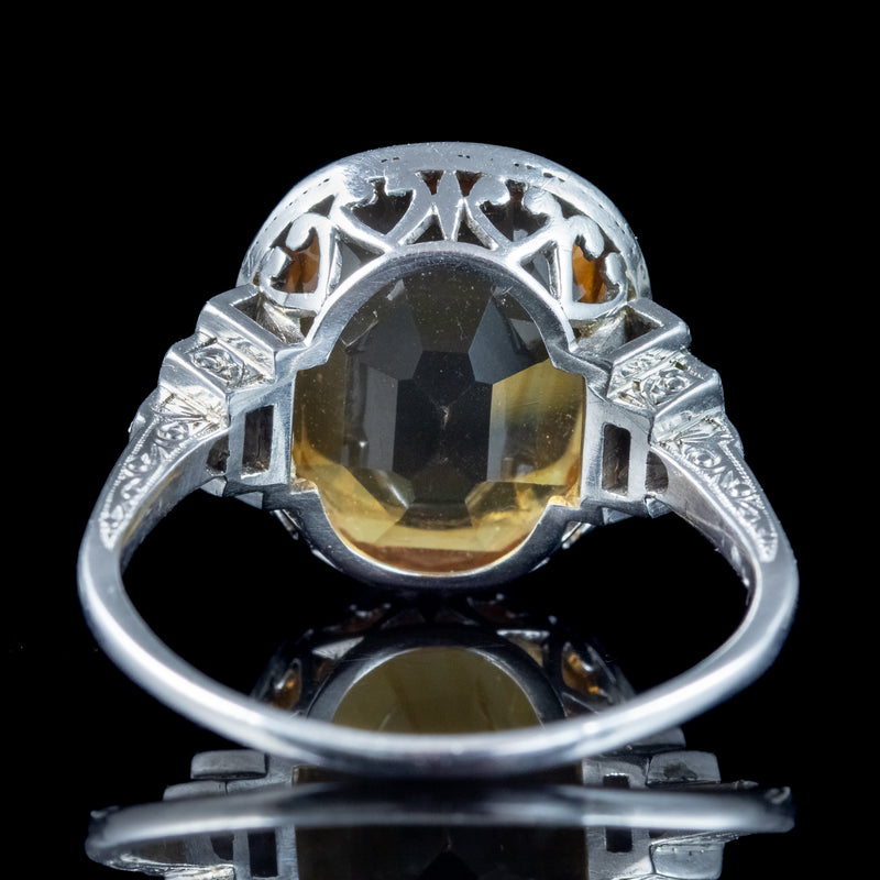 Art Deco Citrine Sapphire Diamond Ring 8ct Citrine
