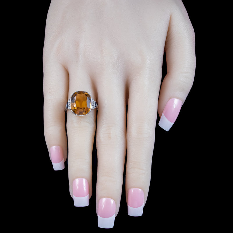 Art Deco Citrine Sapphire Diamond Ring 8ct Citrine