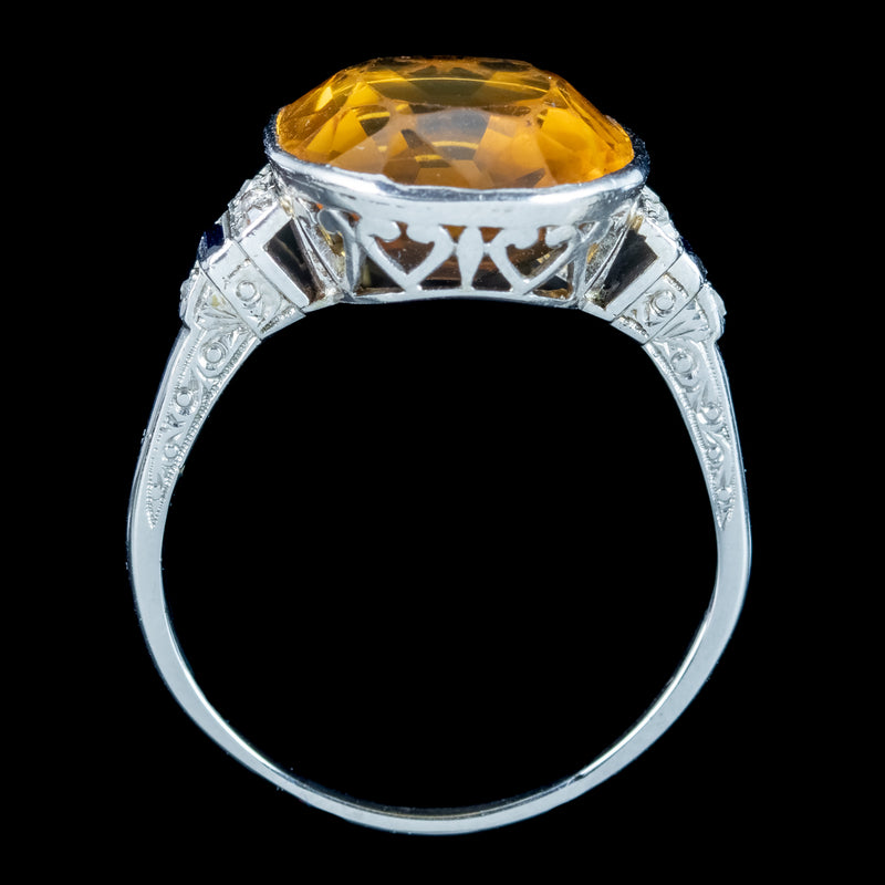 Art Deco Citrine Sapphire Diamond Ring 8ct Citrine