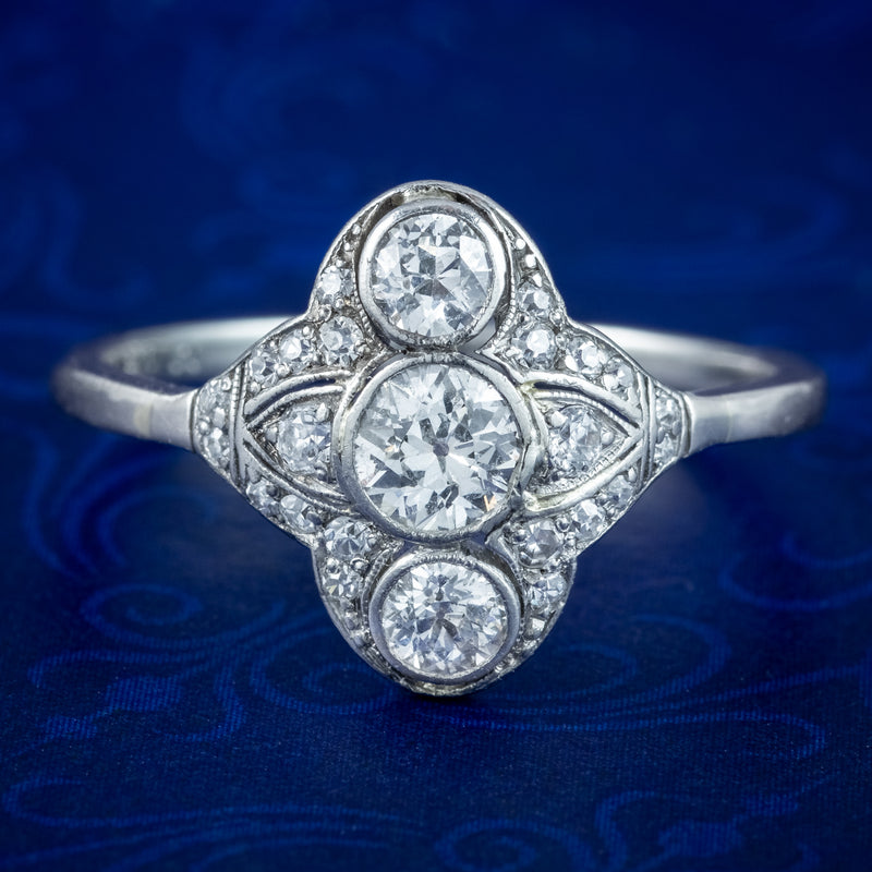 Art Deco Diamond Cluster Ring 1.2ct Total