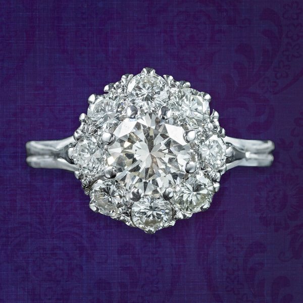 Art Deco Diamond Cluster Ring 2.2ct Total 
