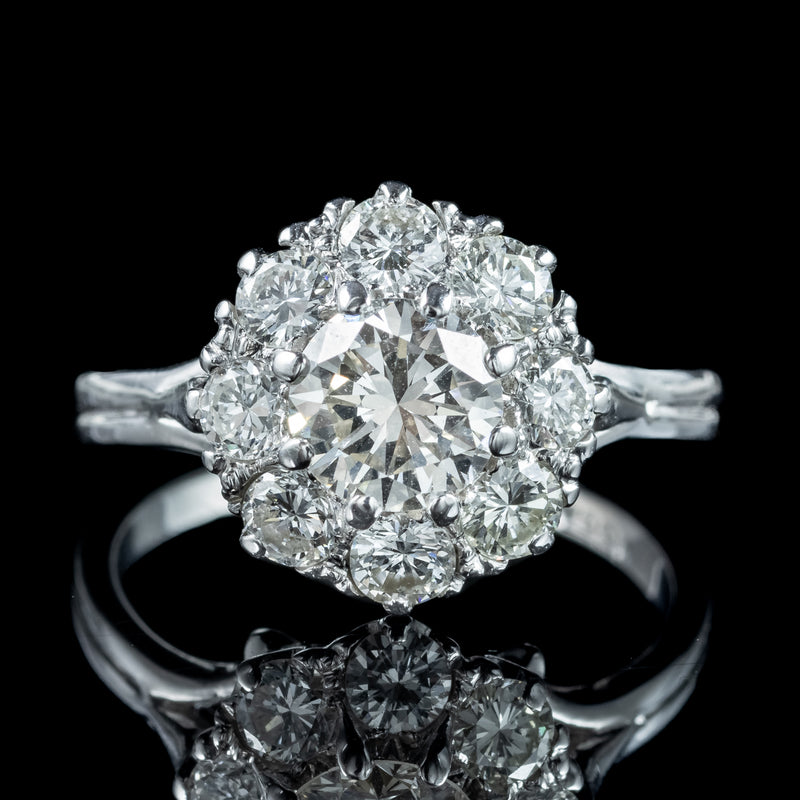 Art Deco Diamond Cluster Ring 2.2ct Total 