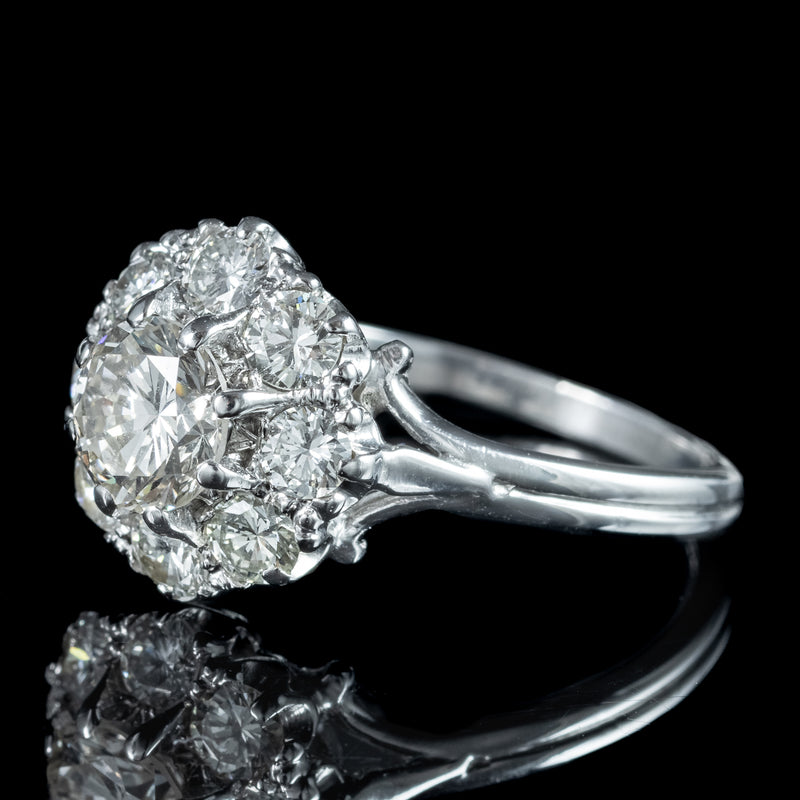 Art Deco Diamond Cluster Ring 2.2ct Total 